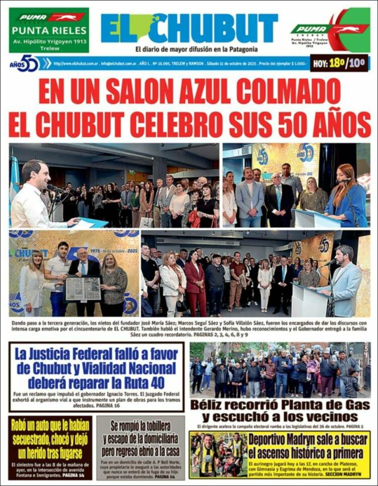 Portada de El Chubut (Argentina)