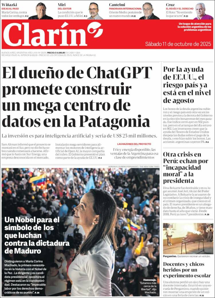 Portada de Clarín (Argentina)