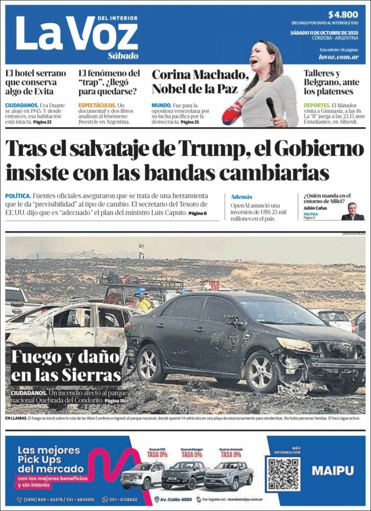 Portada de La Voz del Interior (Argentina)