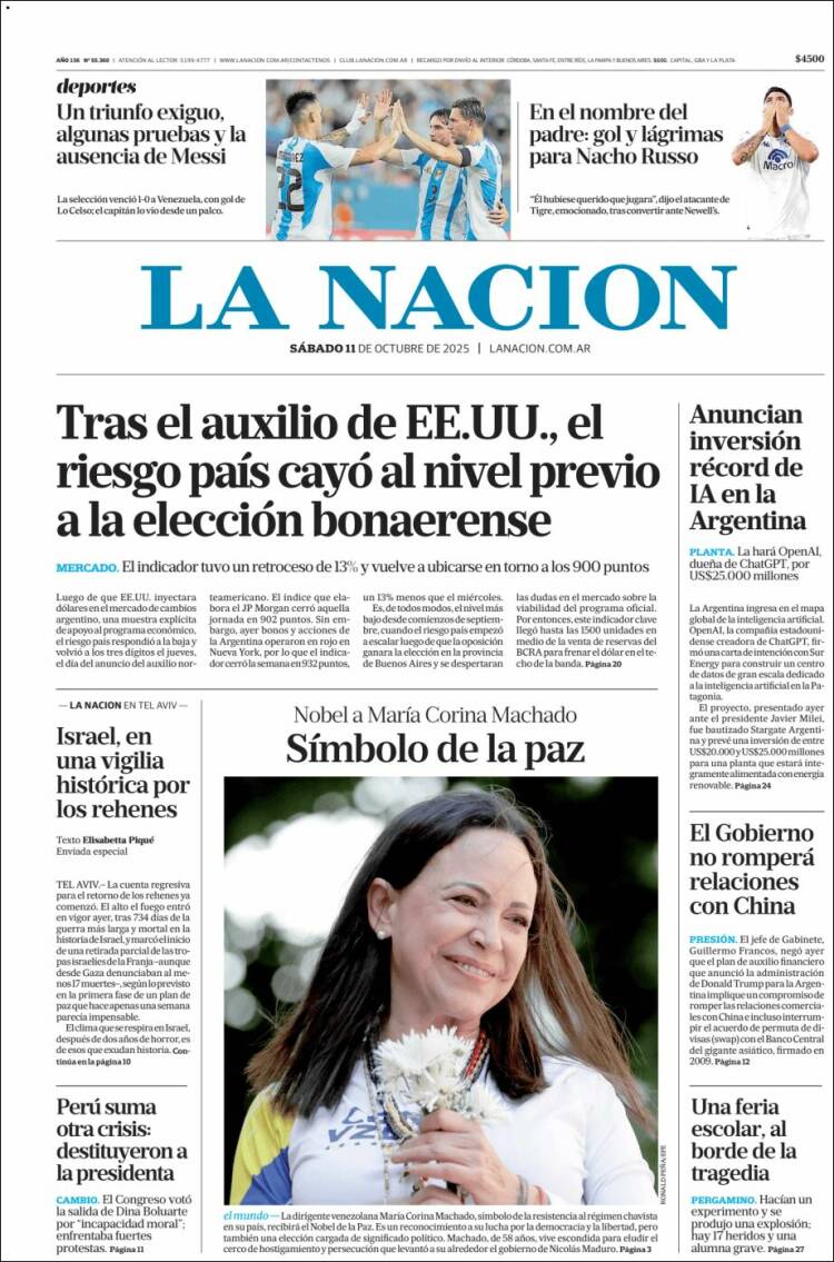 Portada de La Nación (Argentina)
