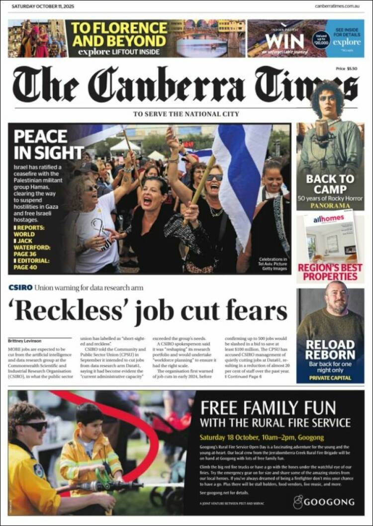 Portada de The Canberra Times (Australia)