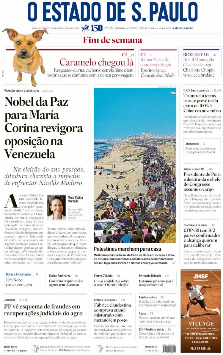 Portada de O Estado de São Paulo (Brasil)
