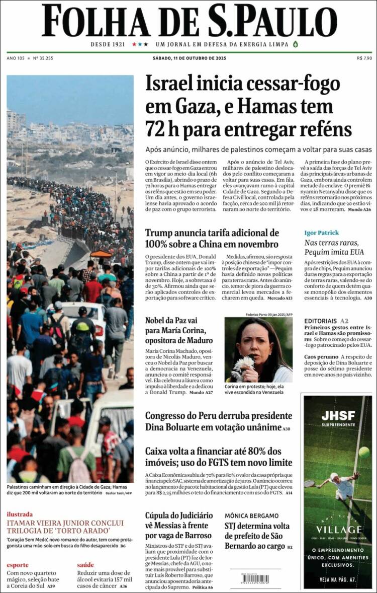 Portada de Folha de São Paulo (Brasil)