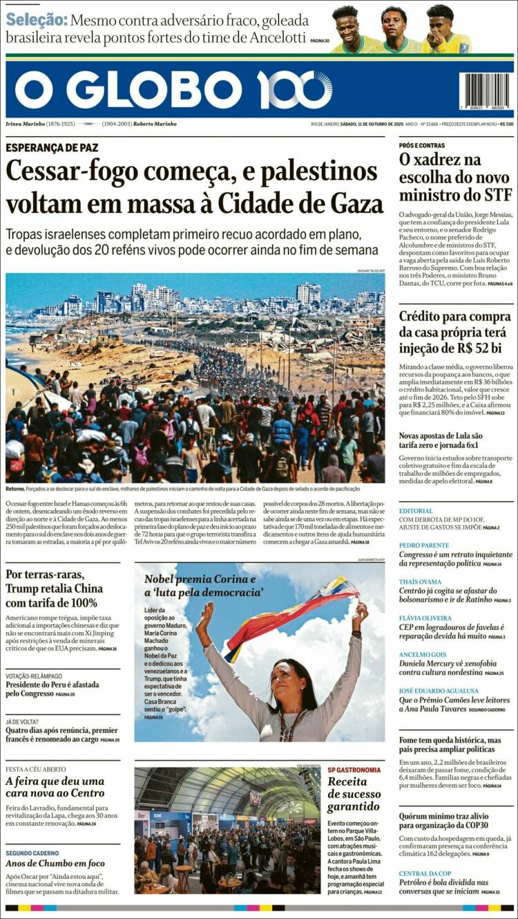 Portada de O Globo (Brasil)