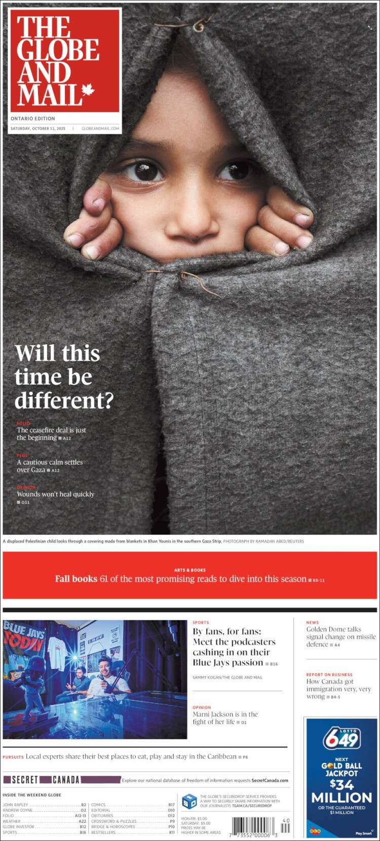 Portada de The Globe and Mail (Canad&aacute;)