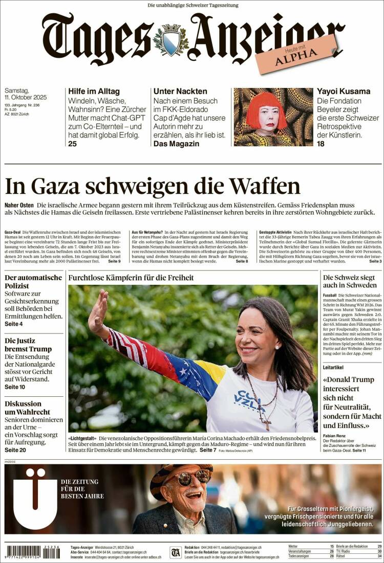Portada de Tages-Anzeiger (Suiza)