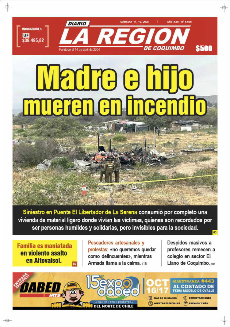 Portada de Diario La Región de Coquimbo (Chile)