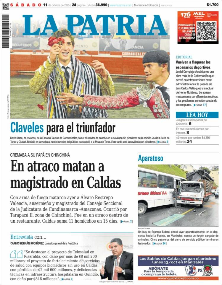 Portada de La Patria (Colombia)