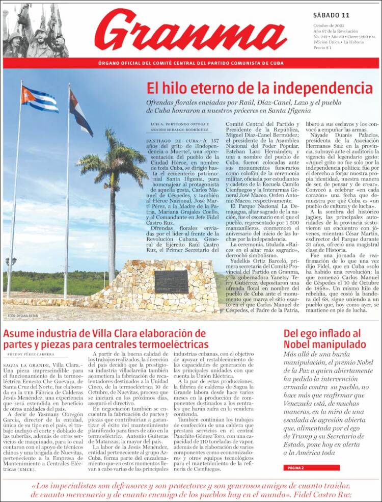 Portada de Granma (Cuba)