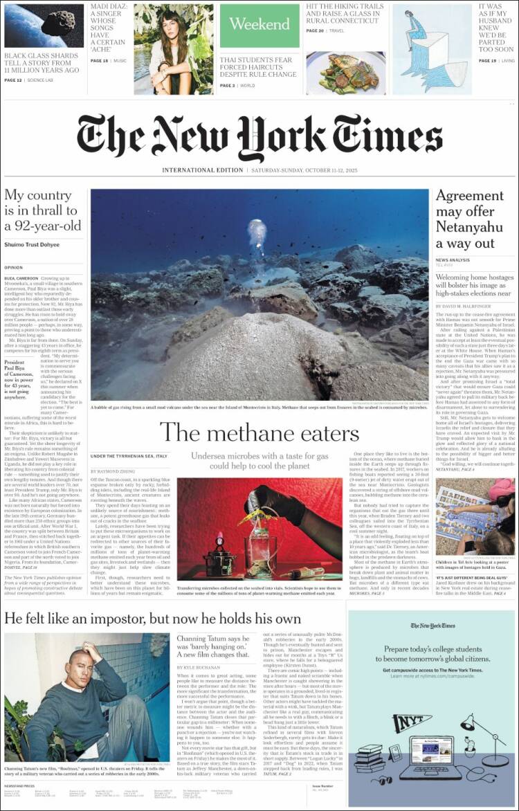 Portada de International New York Times (Europa)