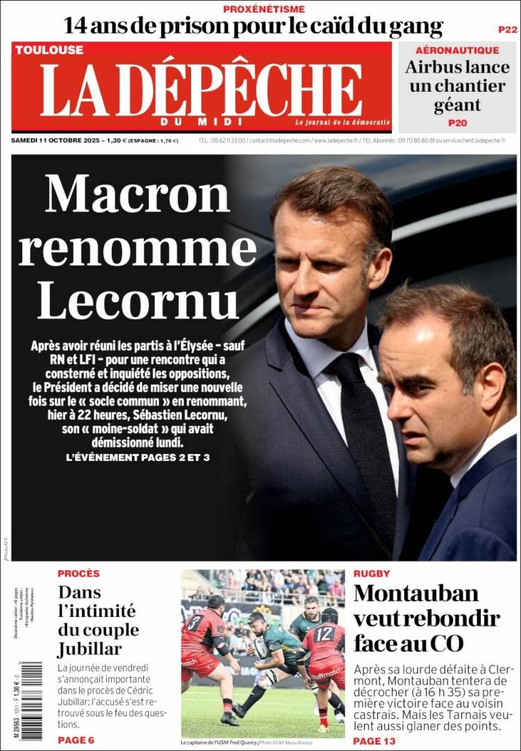 Portada de La Dépêche du Midi (Francia)