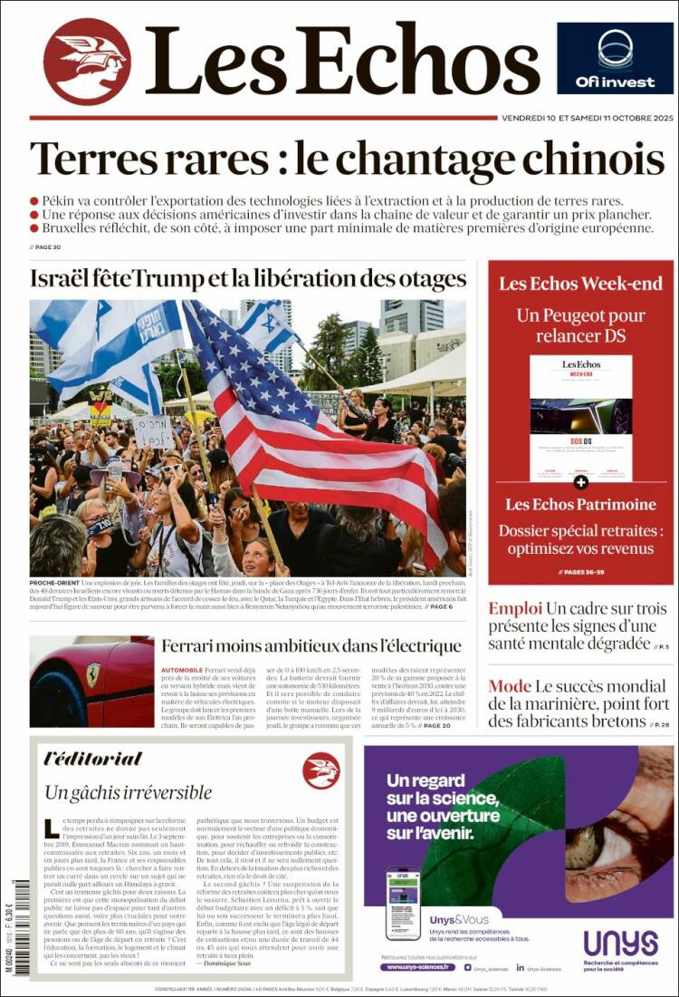 Portada de Les Echos (Francia)