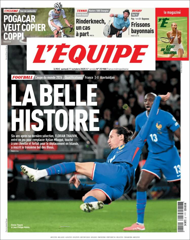 Portada de L'Equipe (Francia)