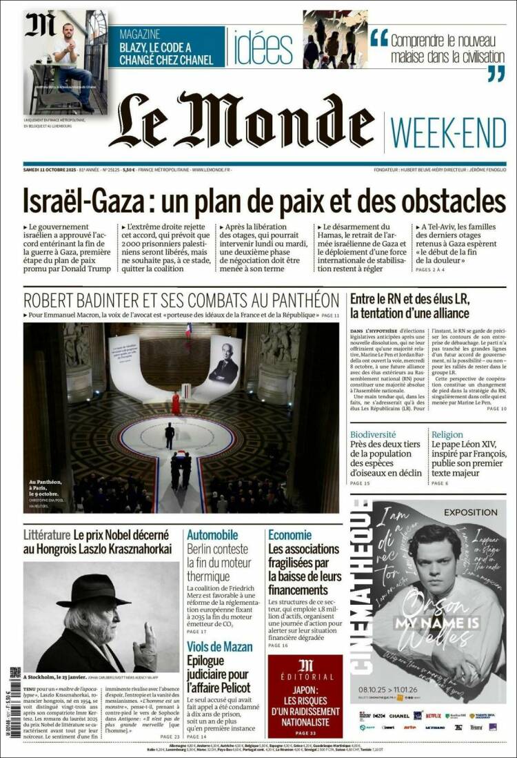 Portada de Le Monde (Francia)