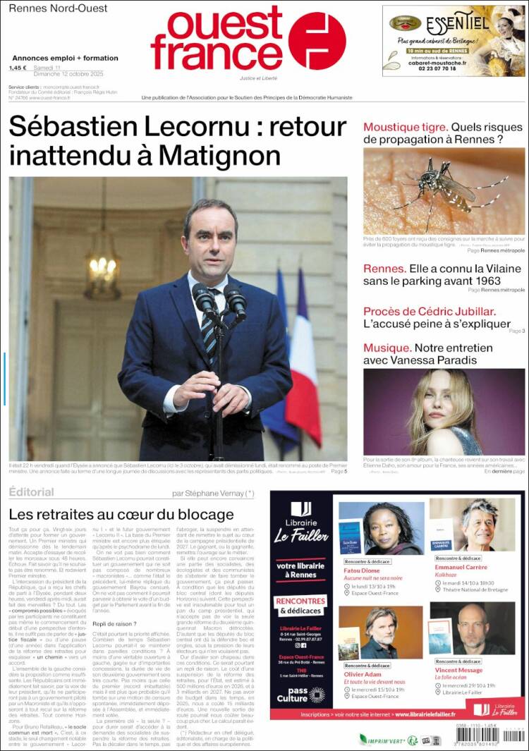Portada de Ouest France (Francia)