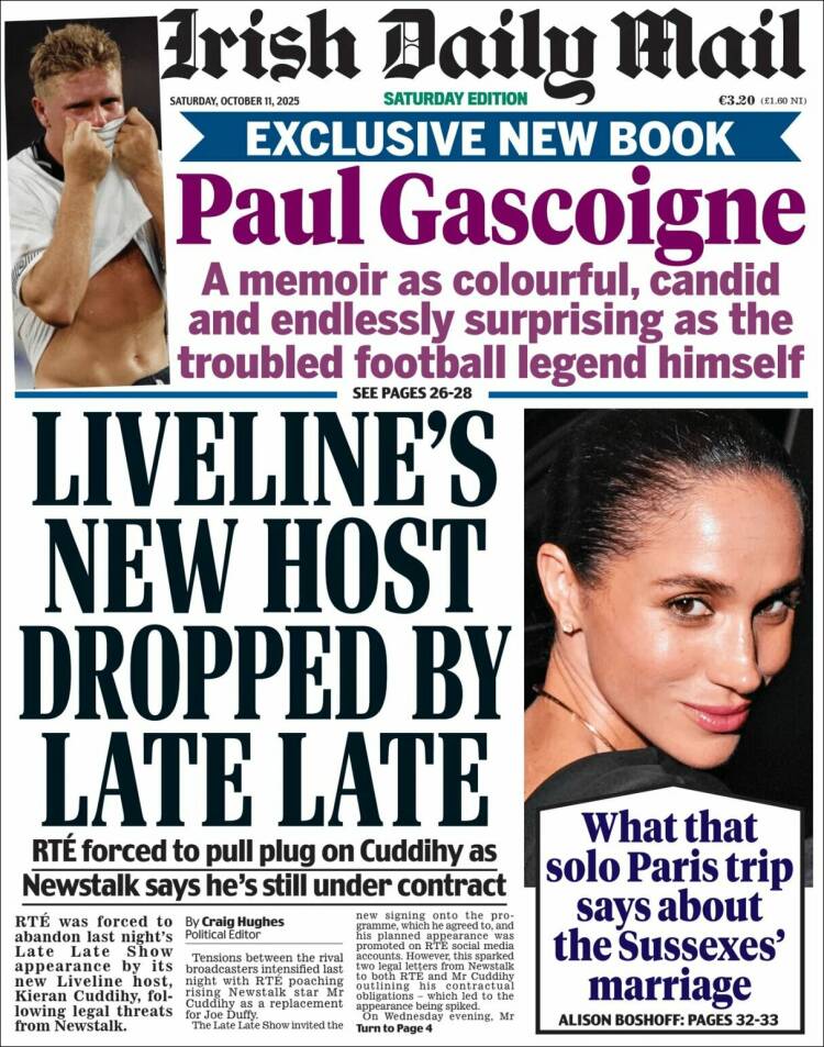 Portada de Irish Daily Mail (Irlanda)