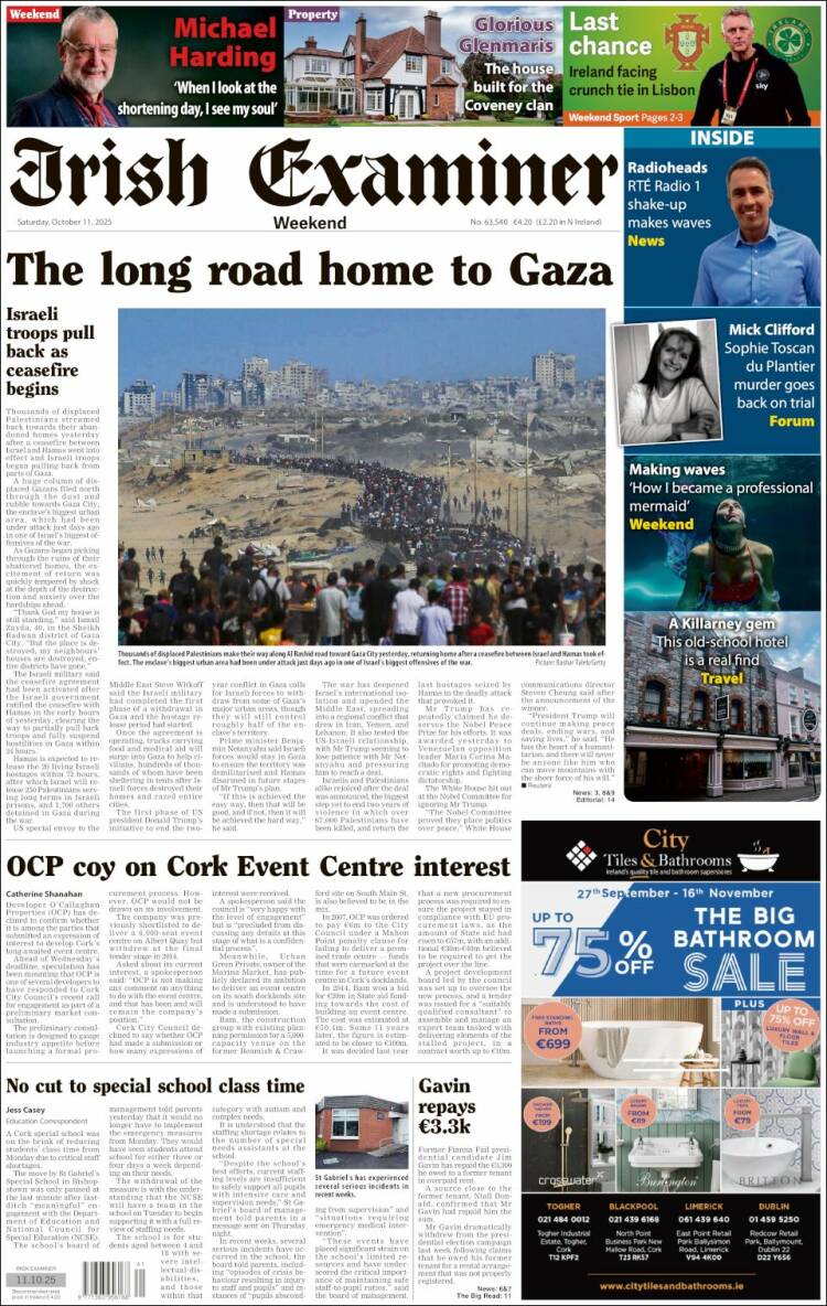 Portada de Irish Examiner (Irlanda)