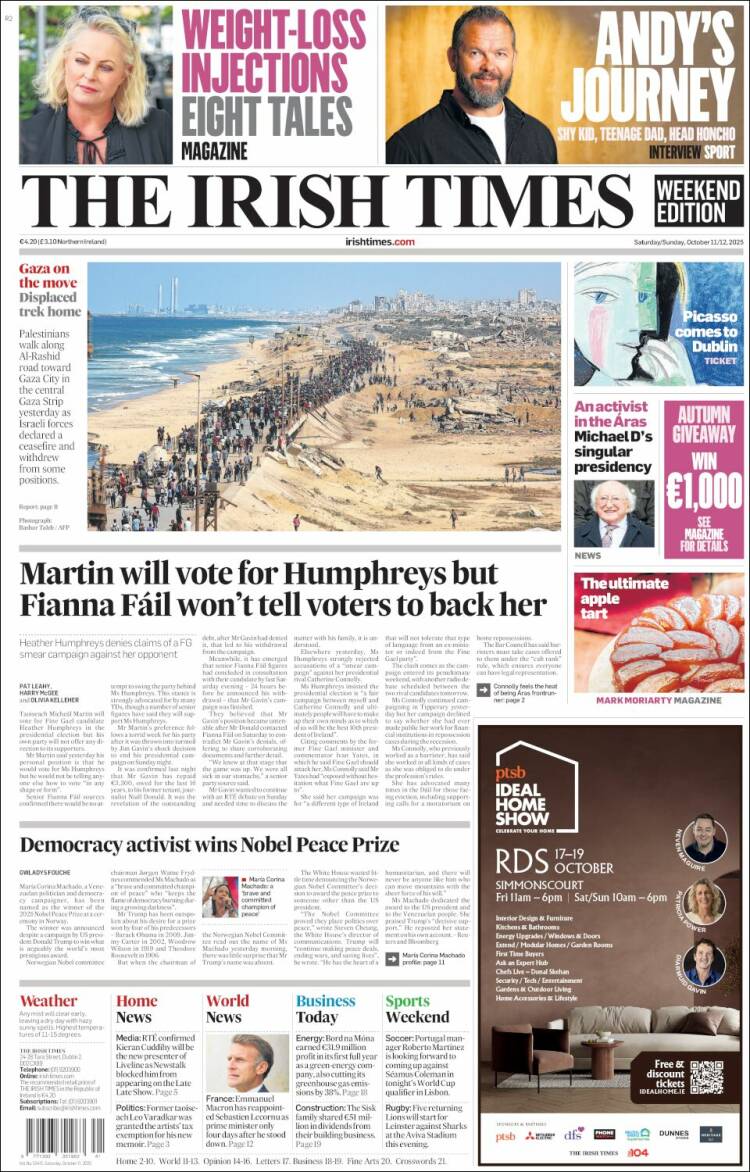 Portada de Irish Times (Irlanda)