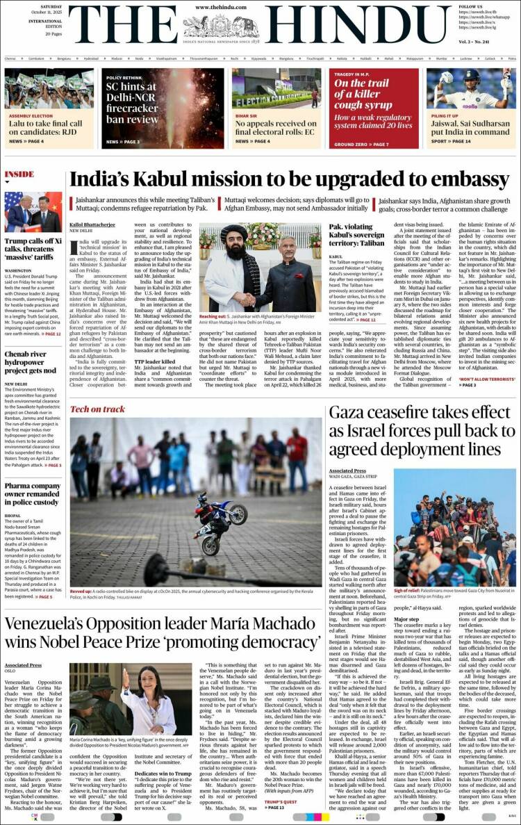 Portada de The Hindu (India)