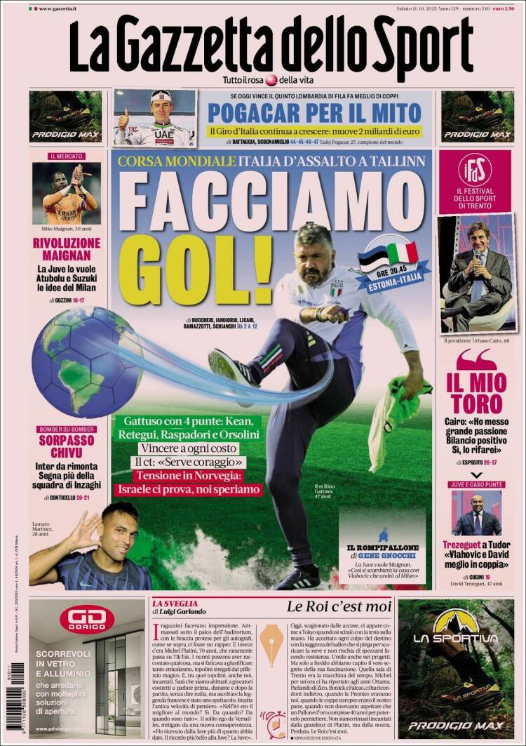 Portada de La Gazzetta dello Sport (Italia)