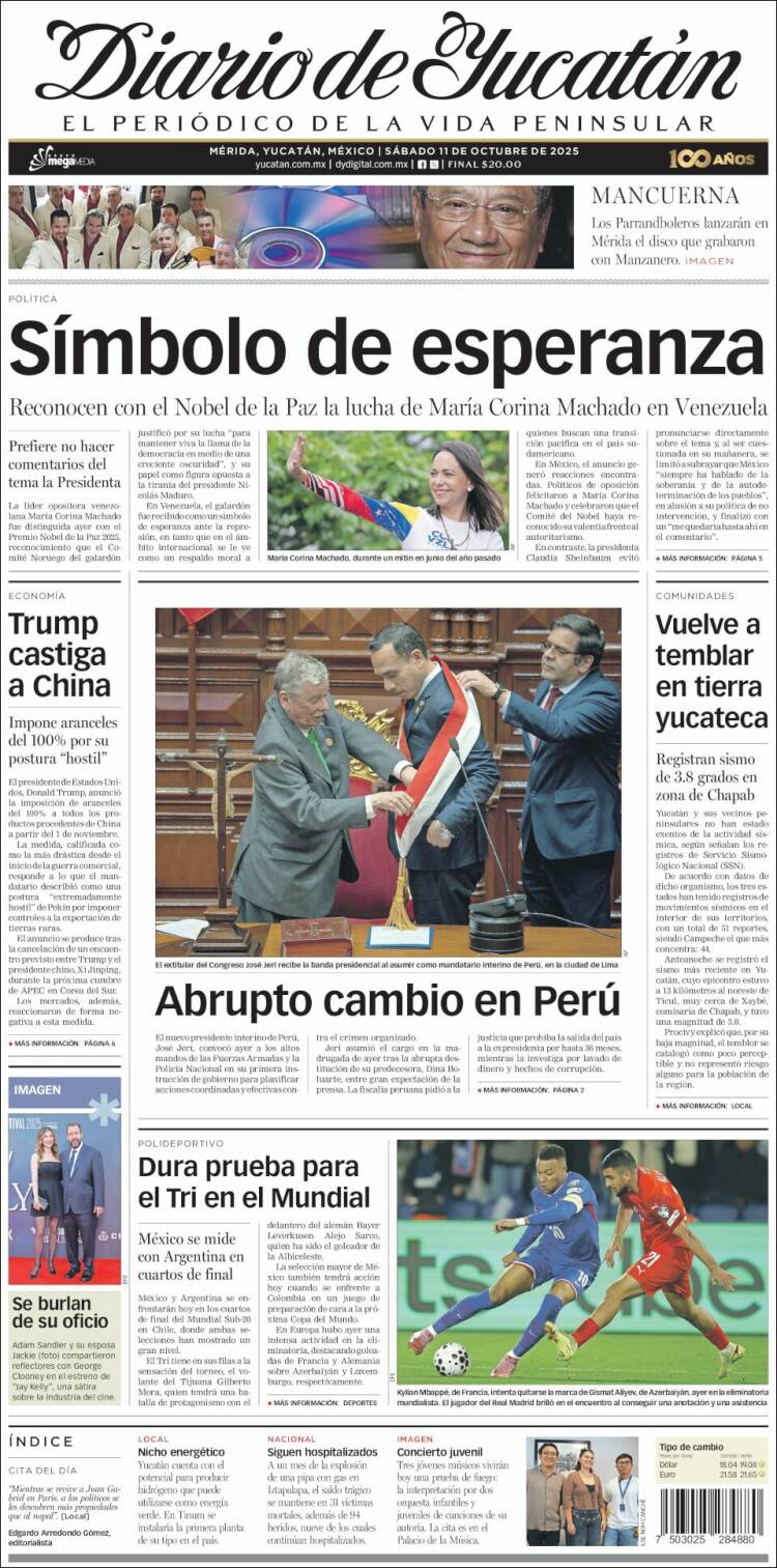 Portada de Diario de Yucatán (M&eacute;xico)