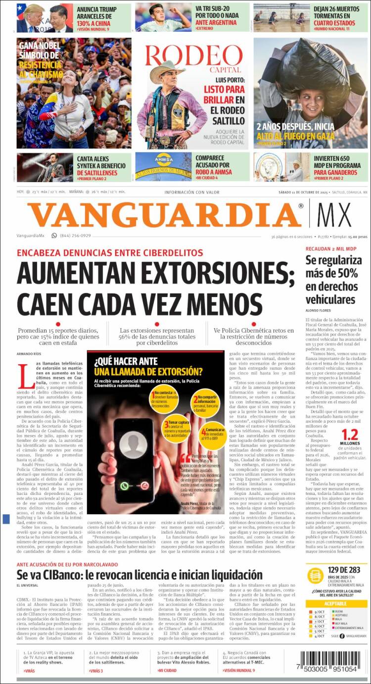 Portada de Vanguardia (M&eacute;xico)