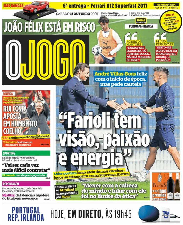 Portada de O Jogo (Portugal)
