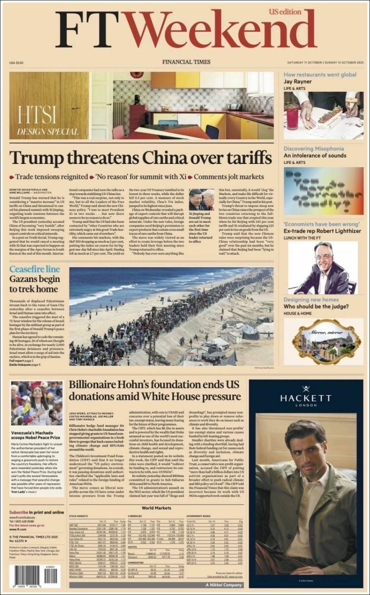 Portada de Financial Times (Reino Unido)