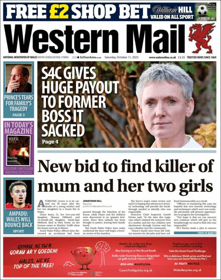 Portada de Western Mail (Reino Unido)