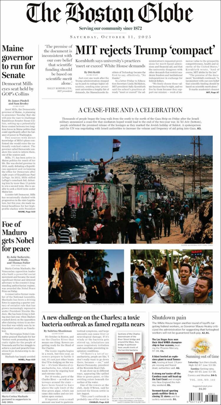 Portada de Boston Globe (USA)