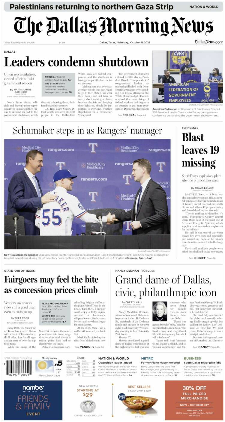 Portada de Dallas Morning News (USA)