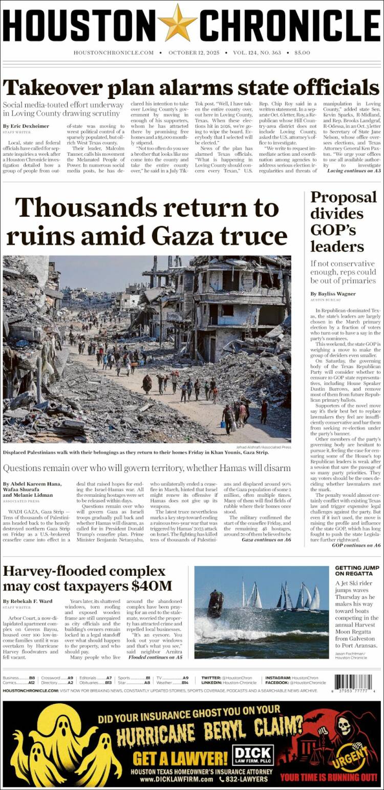 Portada de Houston Chronicle (USA)