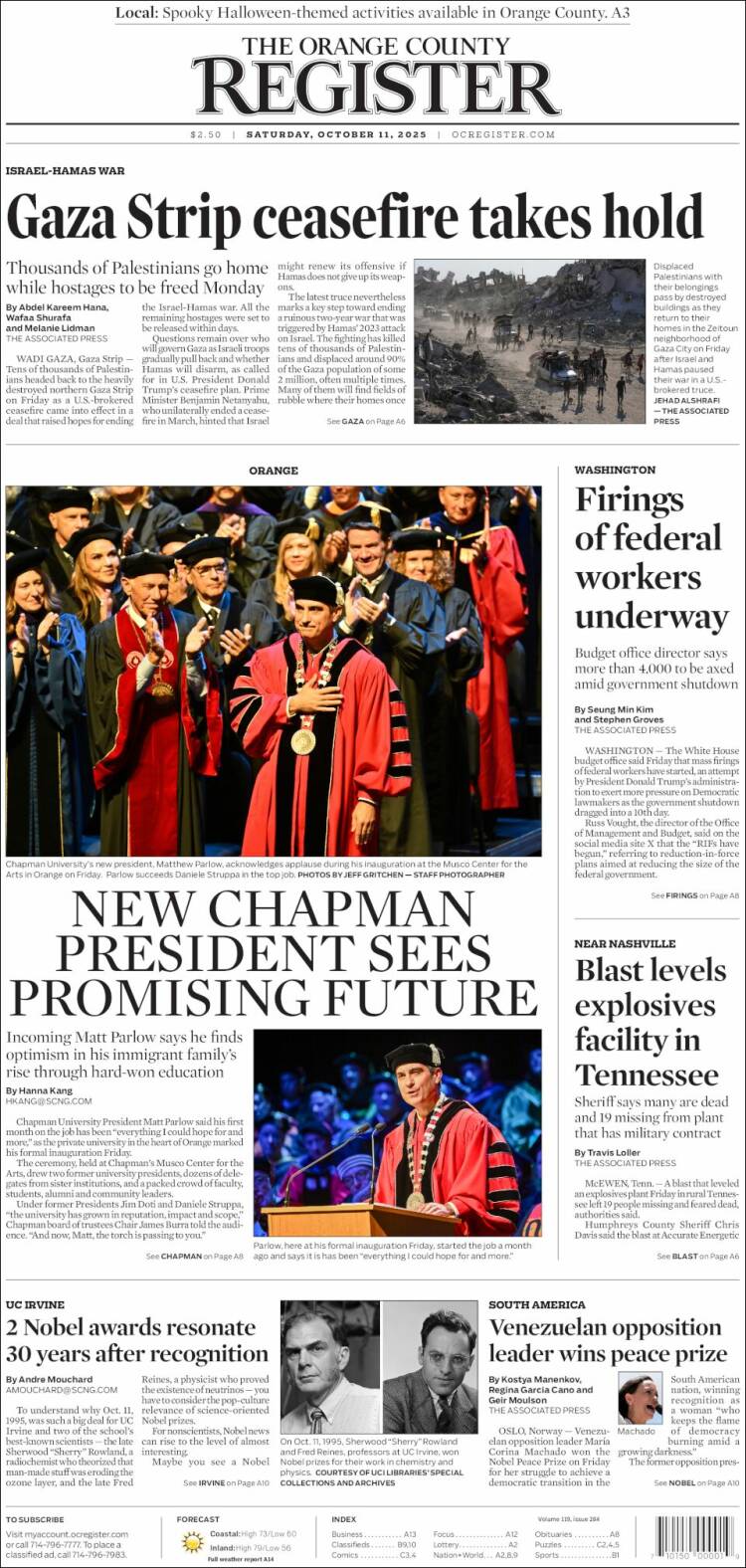 Portada de The Orange County Register (USA)