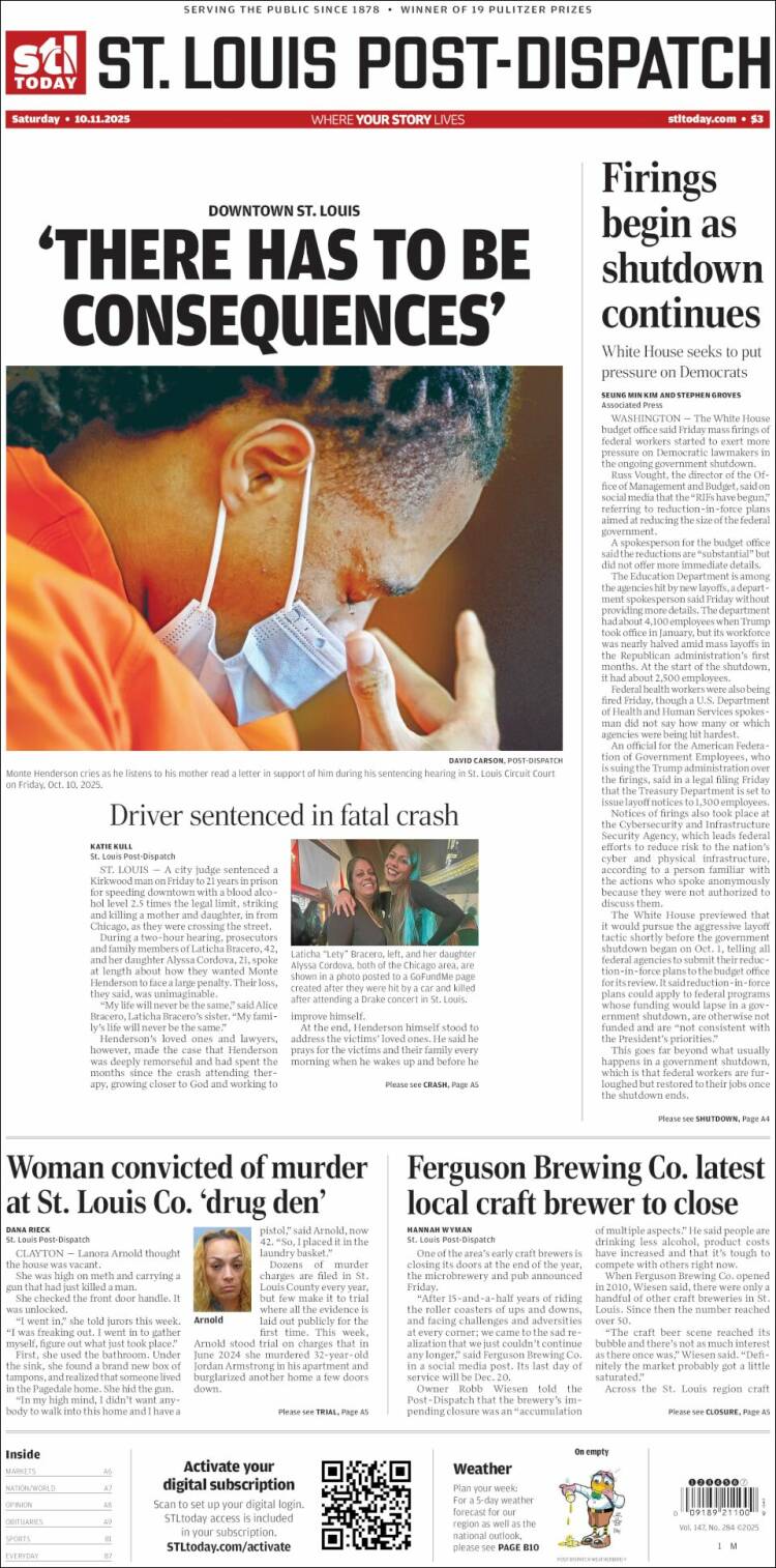Portada de St. Louis Post-Dispatch (USA)