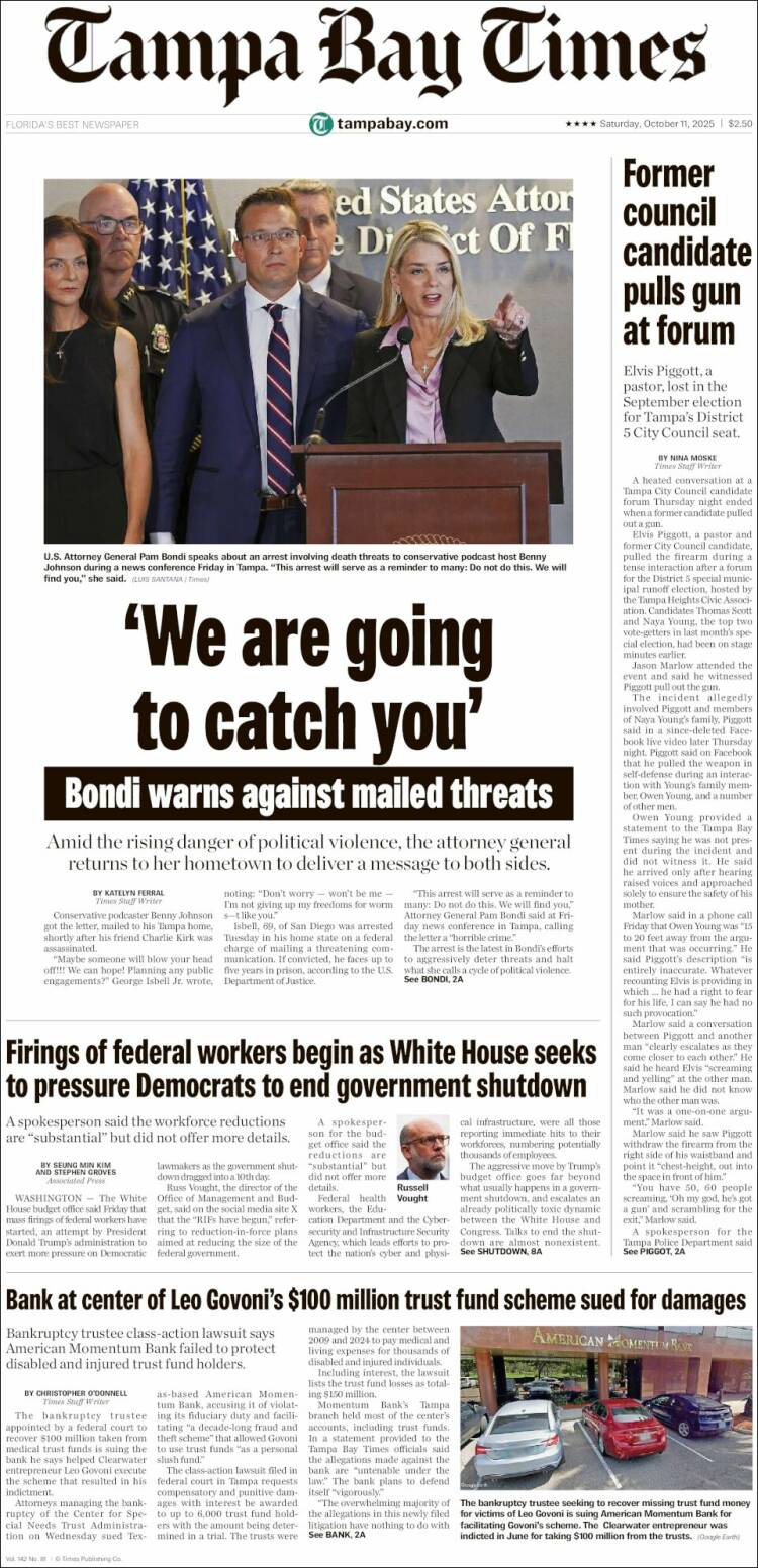 Portada de Tampa Bay Times (USA)