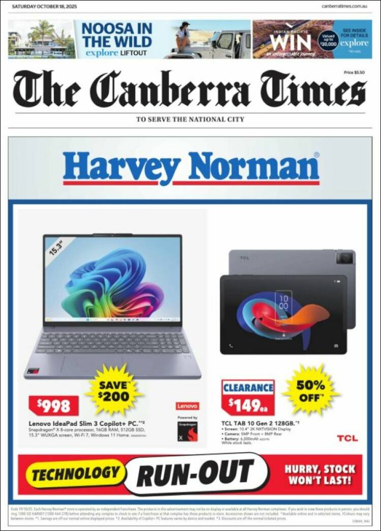 Portada de The Canberra Times (Australia)