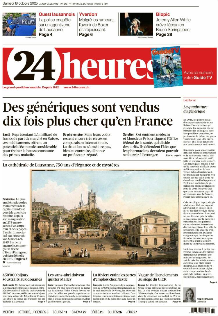 Portada de 24 Heures (Suiza)