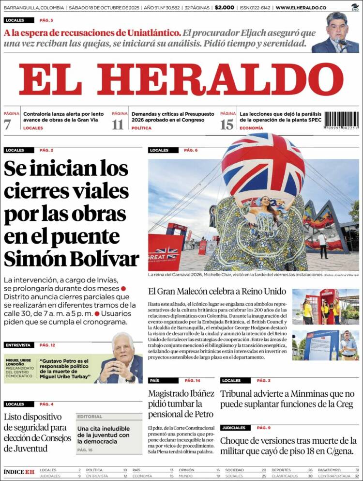 Portada de El Heraldo (Colombia)