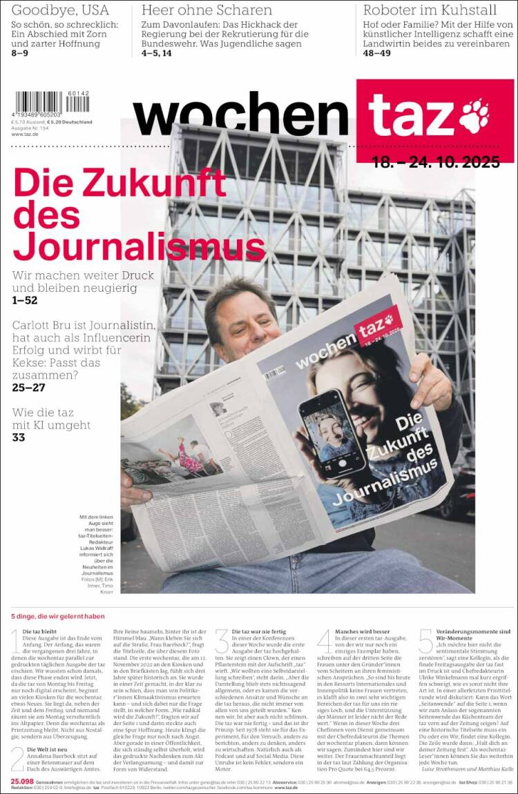 Portada de Die Tageszeitung (Alemania)