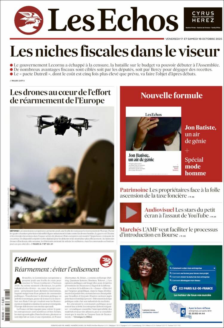 Portada de Les Echos (Francia)