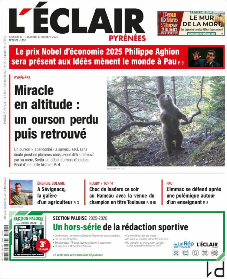 Portada de L'Eclair des Pyrénées (Francia)