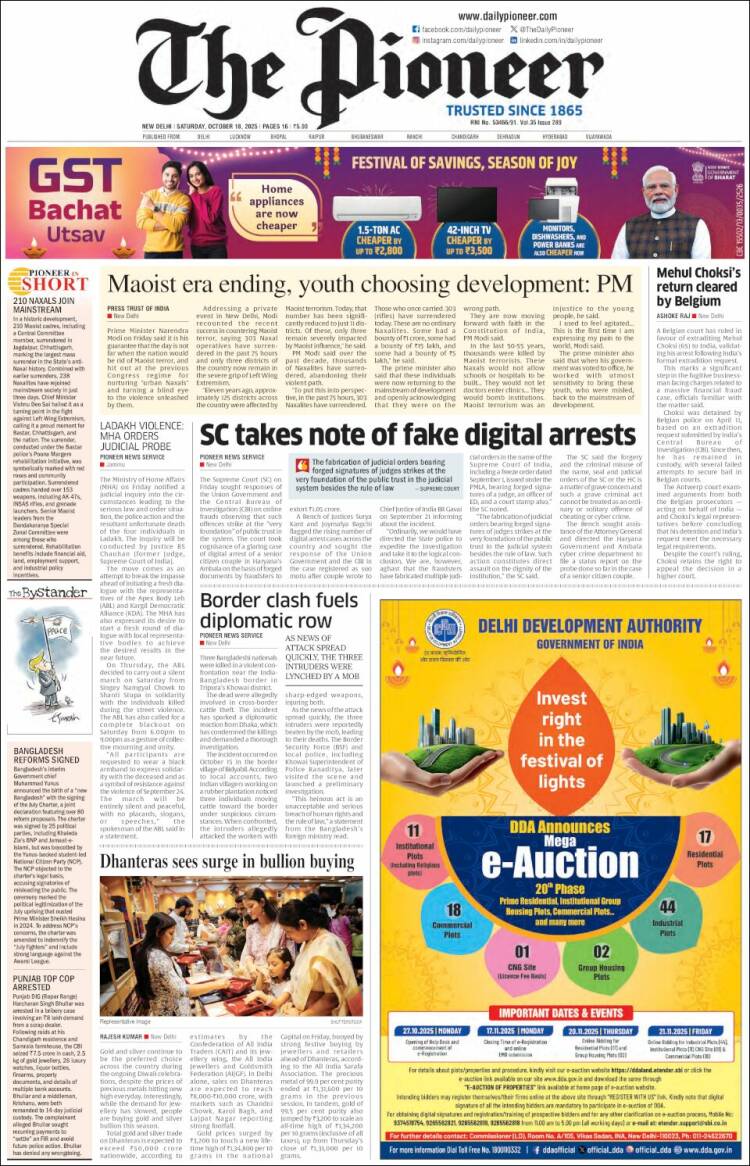 Portada de The Pioneer (India)