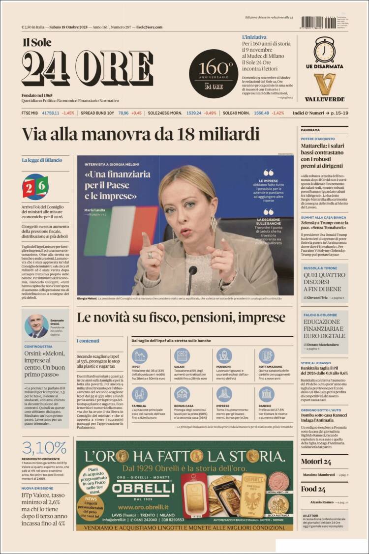 Portada de Il Sole 24 ORE (Italia)