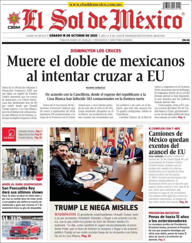 Portada de El Sol de México (M&eacute;xico)