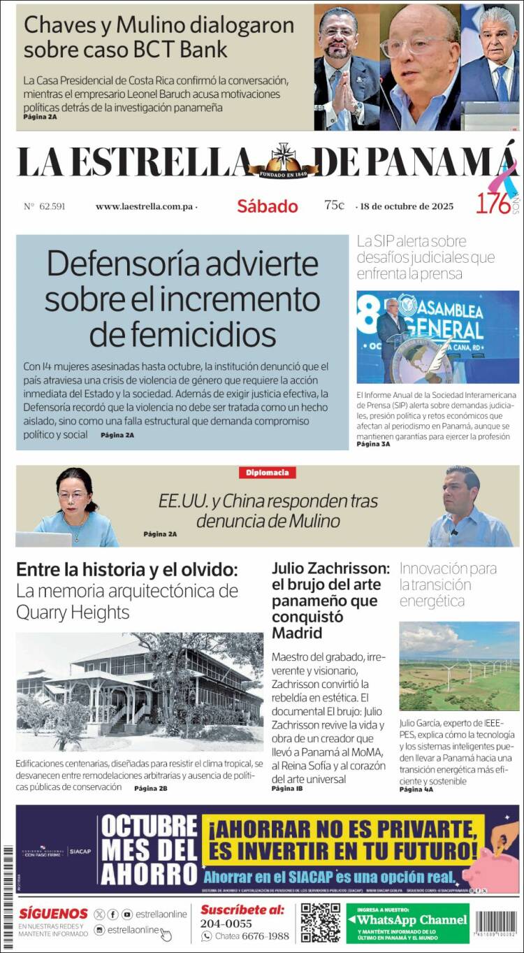 Portada de La Estrella de Panamá (Panam&aacute;)