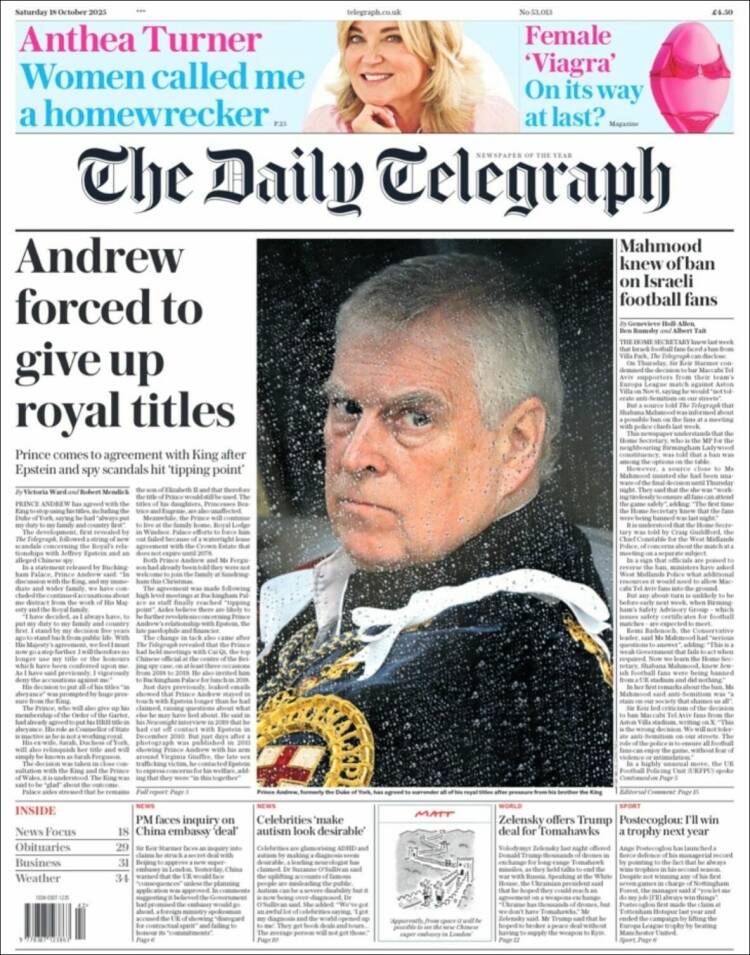 Portada de Daily Telegraph (Reino Unido)