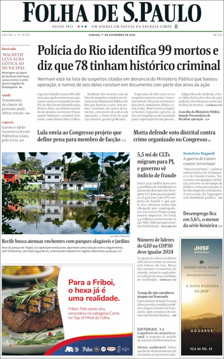 Portada de Folha de São Paulo (Brasil)