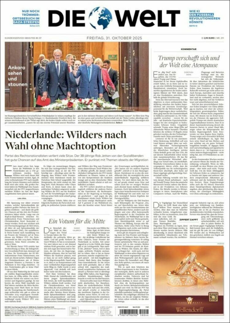 Portada de Die Welt (Alemania)
