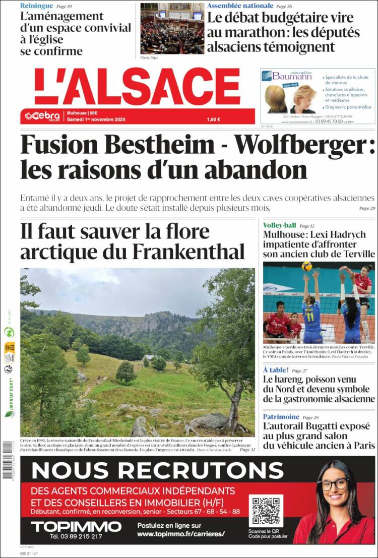 Portada de Journal L'Alsace (Francia)
