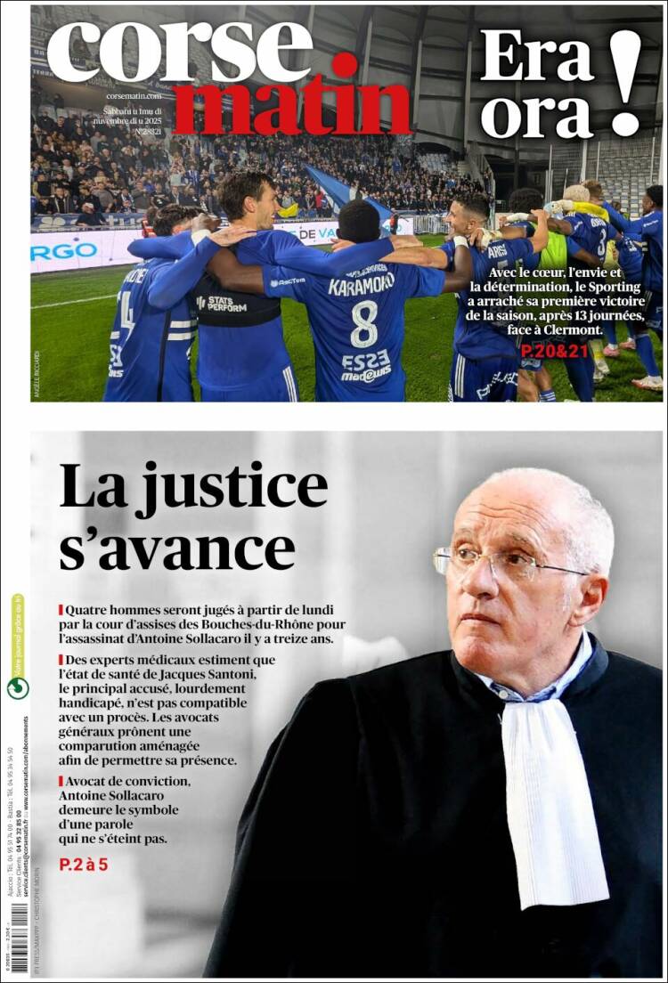 Portada de Corse-Matin (Francia)
